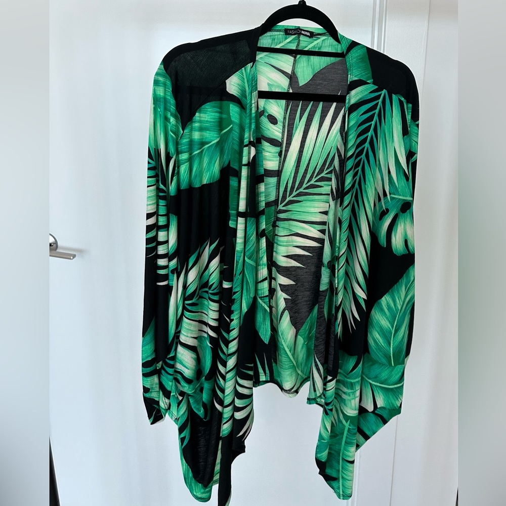 NWNT | FashionNova | BAECATION KIMONO | BLACK/GREEN | 1X